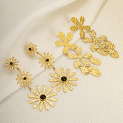 wholesale IG Style Sweet Simple Leaves Flower Inlay 304 Stainless Steel Gem Drop Earrings - ChicMeto