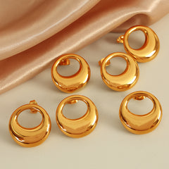 wholesale IG Style Casual Elegant Circle Polishing Hollow Out 304 Stainless Steel 18K Gold Plated Ear Studs - ChicMeto