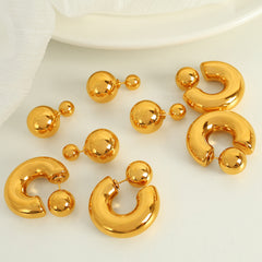 Wholesale 1 Pair IG Style Casual Retro C Shape Round Polishing Plating 304 Stainless Steel 18K Gold Plated Ear Studs - ChicMeto