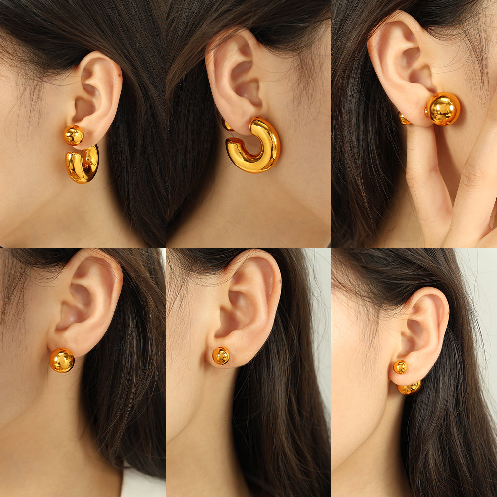 Wholesale 1 Pair IG Style Casual Retro C Shape Round Polishing Plating 304 Stainless Steel 18K Gold Plated Ear Studs - ChicMeto