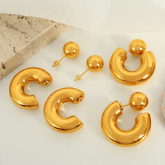 Wholesale 1 Pair IG Style Casual Retro C Shape Round Polishing Plating 304 Stainless Steel 18K Gold Plated Ear Studs - ChicMeto