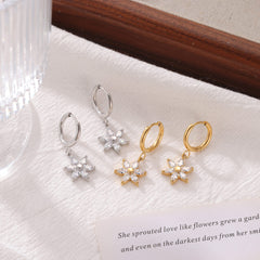 Wholesale 1 Pair Vintage Style Sweet Simple Style Sunflower Inlay 304 Stainless Steel Zircon White Gold Plated Gold Plated Drop Earrings - ChicMeto