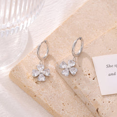 Wholesale 1 Pair Elegant Vintage Style Sweet Flower Inlay 304 Stainless Steel Zircon White Gold Plated Gold Plated Drop Earrings - ChicMeto