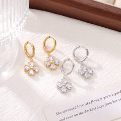 Wholesale 1 Pair Elegant Vintage Style Sweet Flower Inlay 304 Stainless Steel Zircon White Gold Plated Gold Plated Drop Earrings - ChicMeto