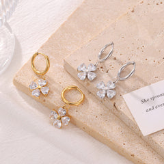 Wholesale 1 Pair Elegant Vintage Style Sweet Flower Inlay 304 Stainless Steel Zircon White Gold Plated Gold Plated Drop Earrings - ChicMeto