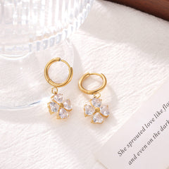 Wholesale 1 Pair Elegant Vintage Style Sweet Flower Inlay 304 Stainless Steel Zircon White Gold Plated Gold Plated Drop Earrings - ChicMeto