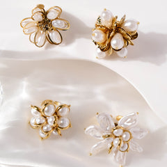 Wholesale Jewelry Casual Glam Flower Stainless Steel Pearl 14K Gold Plated Rings - ChicMeto