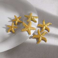 Wholesale 1 Pair French Style Simple Classic Starfish Polishing 304 Stainless Steel 18K Gold Plated Ear Studs - ChicMeto