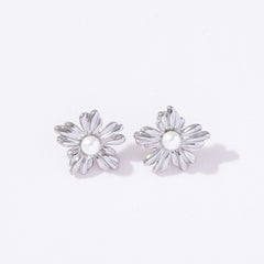 Wholesale 1 Pair Vacation Sweet Flower Inlay 304 Stainless Steel Pearl 18K Gold Plated Ear Studs - ChicMeto