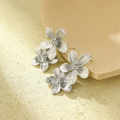 Wholesale 1 Pair Retro Flower 304 Stainless Steel Ear Studs - ChicMeto