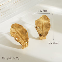 Wholesale 1 Pair IG Style Simple Leaf 304 Stainless Steel 18K Gold Plated Ear Studs - ChicMeto