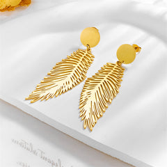 Wholesale 1 Pair Lady Feather Plating Titanium Steel Drop Earrings - ChicMeto