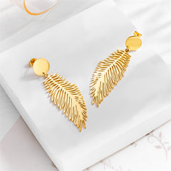 Wholesale 1 Pair Lady Feather Plating Titanium Steel Drop Earrings - ChicMeto