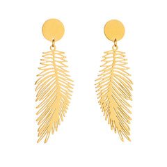 Wholesale 1 Pair Lady Feather Plating Titanium Steel Drop Earrings - ChicMeto