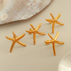 wholesale Exaggerated Beach IG Style Oval Starfish Sea Wave Polishing 304 Stainless Steel 18K Gold Plated Drop Earrings - ChicMeto