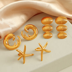 wholesale Exaggerated Beach IG Style Oval Starfish Sea Wave Polishing 304 Stainless Steel 18K Gold Plated Drop Earrings - ChicMeto