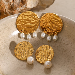 Wholesale 1 Pair Vacation Simple Style IG Style Round Plating 304 Stainless Steel 18K Gold Plated Drop Earrings - ChicMeto