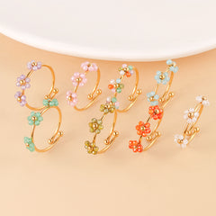 Wholesale Jewelry Bohemian Casual Flower Stainless Steel Beaded 14K Gold Plated Open Rings - ChicMeto