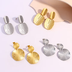 wholesale Exaggerated Simple Style Commute Geometric Pleated 304 Stainless Steel 18K Gold Plated Drop Earrings - ChicMeto