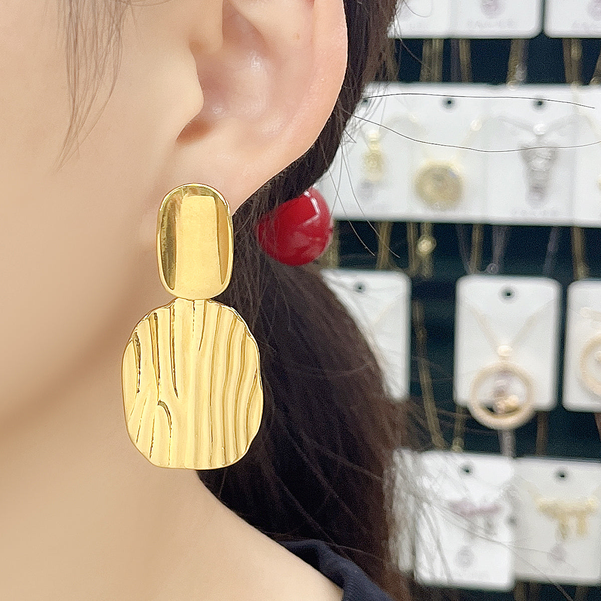 wholesale Exaggerated Simple Style Commute Geometric Pleated 304 Stainless Steel 18K Gold Plated Drop Earrings - ChicMeto