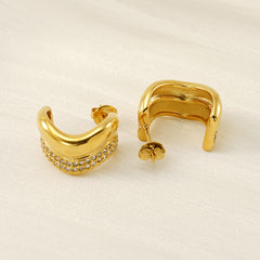 Wholesale 1 Pair Simple Classic Style C Shape Plating Inlay 304 Stainless Steel Rhinestones 18K Gold Plated Ear Studs - ChicMeto