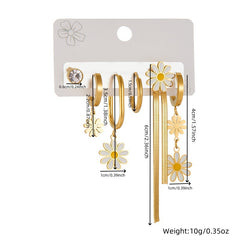 wholesale Sweet Shiny Daisy Tassel Enamel Inlay 304 Stainless Steel Zircon Drop Earrings - ChicMeto