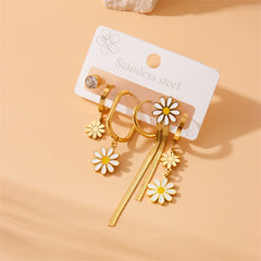 wholesale Sweet Shiny Daisy Tassel Enamel Inlay 304 Stainless Steel Zircon Drop Earrings - ChicMeto