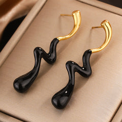 wholesale IG Style Classic Water Droplets Lightning Enamel Plating 304 Stainless Steel 18K Gold Plated Drop Earrings - ChicMeto