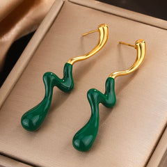 wholesale IG Style Classic Water Droplets Lightning Enamel Plating 304 Stainless Steel 18K Gold Plated Drop Earrings - ChicMeto