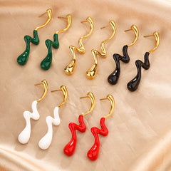 wholesale IG Style Classic Water Droplets Lightning Enamel Plating 304 Stainless Steel 18K Gold Plated Drop Earrings - ChicMeto