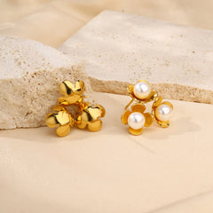 wholesale Elegant Lady Streetwear Flower Inlay 304 Stainless Steel Artificial Pearls 18K Gold Plated Ear Studs - ChicMeto