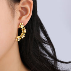 wholesale Elegant Lady Streetwear Flower Inlay 304 Stainless Steel Zircon 18K Gold Plated Ear Studs - ChicMeto