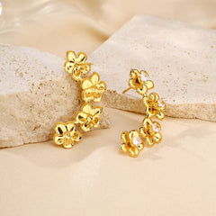 wholesale Elegant Lady Streetwear Flower Inlay 304 Stainless Steel Zircon 18K Gold Plated Ear Studs - ChicMeto