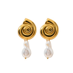 wholesale Casual Simple Style Conch Shell 304 Stainless Steel Freshwater Pearl Drop Earrings - ChicMeto