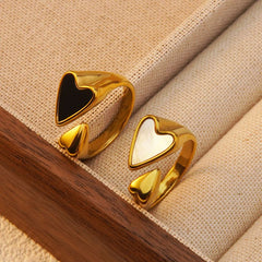 Wholesale Jewelry Modern Classic Heart Shape Stainless Steel Acrylic Shell Gold Plated Open Rings - ChicMeto