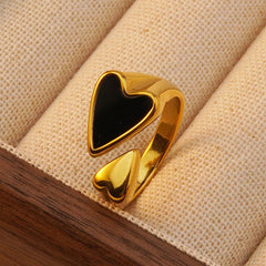 Wholesale Jewelry Modern Classic Heart Shape Stainless Steel Acrylic Shell Gold Plated Open Rings - ChicMeto