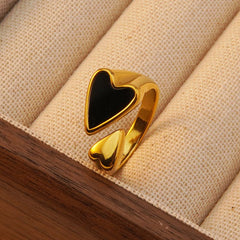 Wholesale Jewelry Modern Classic Heart Shape Stainless Steel Acrylic Shell Gold Plated Open Rings - ChicMeto