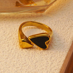 Wholesale Jewelry Modern Classic Heart Shape Stainless Steel Acrylic Shell Gold Plated Open Rings - ChicMeto