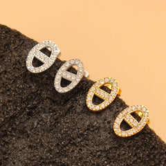 wholesale Retro Simple Style Oval Inlay 304 316 Stainless Steel Rhinestones 18K Gold Plated Ear Studs - ChicMeto