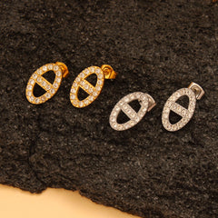 wholesale Retro Simple Style Oval Inlay 304 316 Stainless Steel Rhinestones 18K Gold Plated Ear Studs - ChicMeto