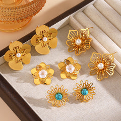 Wholesale 1 Pair Elegant Retro Flower 304 Stainless Steel Ear Studs - ChicMeto