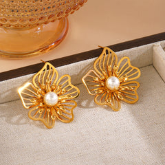 Wholesale 1 Pair Elegant Retro Flower 304 Stainless Steel Ear Studs - ChicMeto