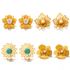 Wholesale 1 Pair Elegant Retro Flower 304 Stainless Steel Ear Studs - ChicMeto