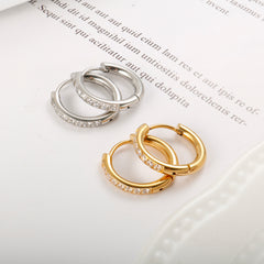 Wholesale 1 Pair IG Style Simple Style Commute Circle Inlay 304 Stainless Steel Zircon Earrings - ChicMeto