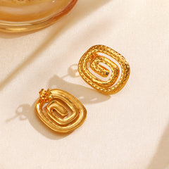 Wholesale 1 Pair Vintage Style Spiral Plating 304 Stainless Steel 18K Gold Plated Ear Studs - ChicMeto