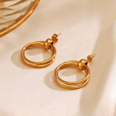 Wholesale 1 Pair IG Style Simple Round 304 Stainless Steel 18K Gold Plated Drop Earrings - ChicMeto