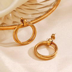 Wholesale 1 Pair IG Style Simple Round 304 Stainless Steel 18K Gold Plated Drop Earrings - ChicMeto