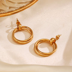 Wholesale 1 Pair IG Style Simple Round 304 Stainless Steel 18K Gold Plated Drop Earrings - ChicMeto