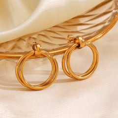 Wholesale 1 Pair IG Style Simple Round 304 Stainless Steel 18K Gold Plated Drop Earrings - ChicMeto