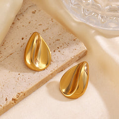 Wholesale 1 Pair Simple Classic Style Oval Water Droplets Plating 304 Stainless Steel 18K Gold Plated Ear Studs - ChicMeto